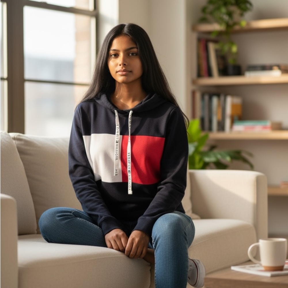 Tommy Hilfiger Flag Hoodie Sweatshirt 🇺🇸
Women's Size Small | Navy Blue